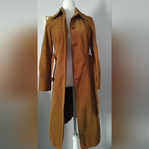 Jean Basic  Women Long Jacket Corduroy Style 70s' Vintage Embroidery Size Medium - Picture 1 of 15